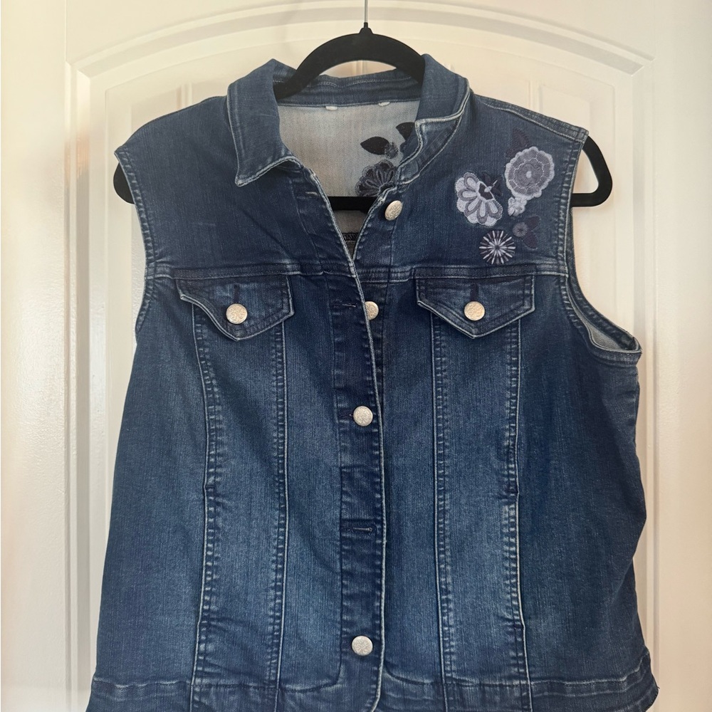 Denim Vest with Floral Embroidery